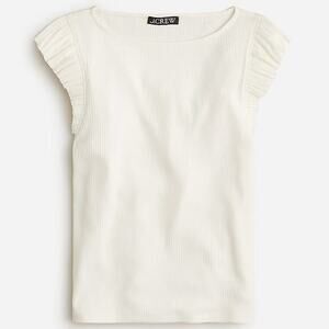 NWT J. Crew Vintage Ribbed Ruffle Boatneck Top in Ivory BY423